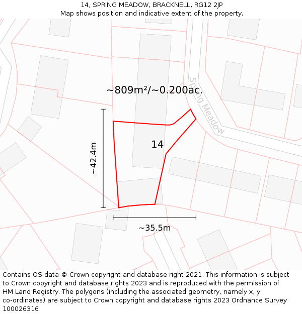 14, SPRING MEADOW, BRACKNELL, RG12 2JP: Plot and title map