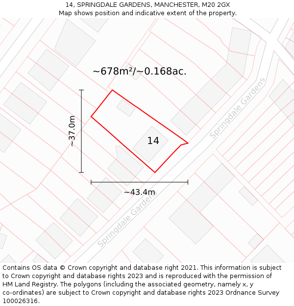 14, SPRINGDALE GARDENS, MANCHESTER, M20 2GX: Plot and title map