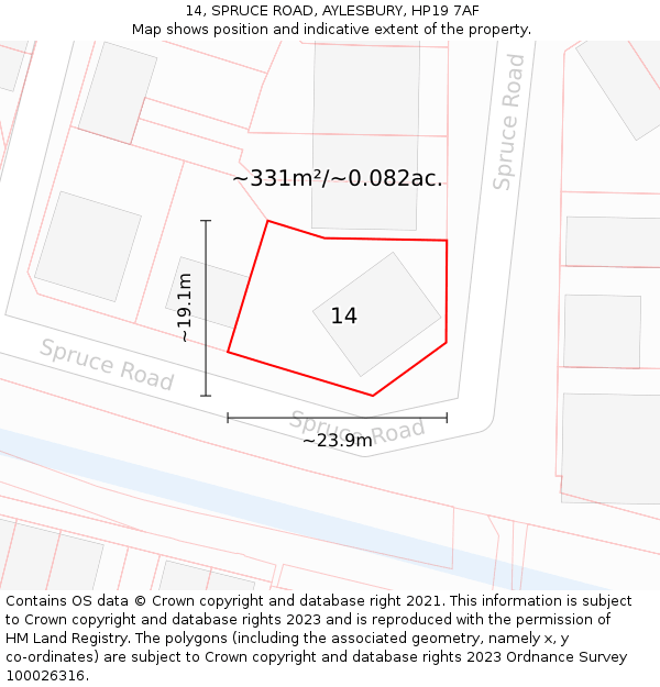 14, SPRUCE ROAD, AYLESBURY, HP19 7AF: Plot and title map