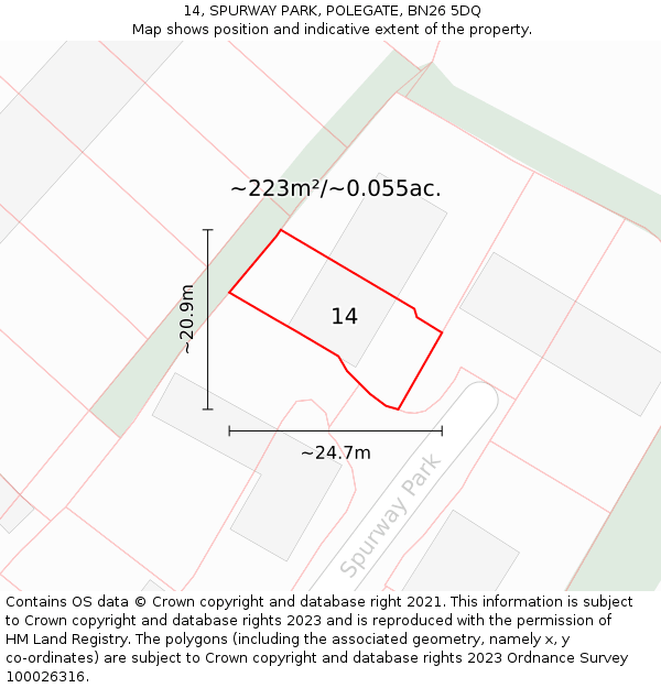 14, SPURWAY PARK, POLEGATE, BN26 5DQ: Plot and title map