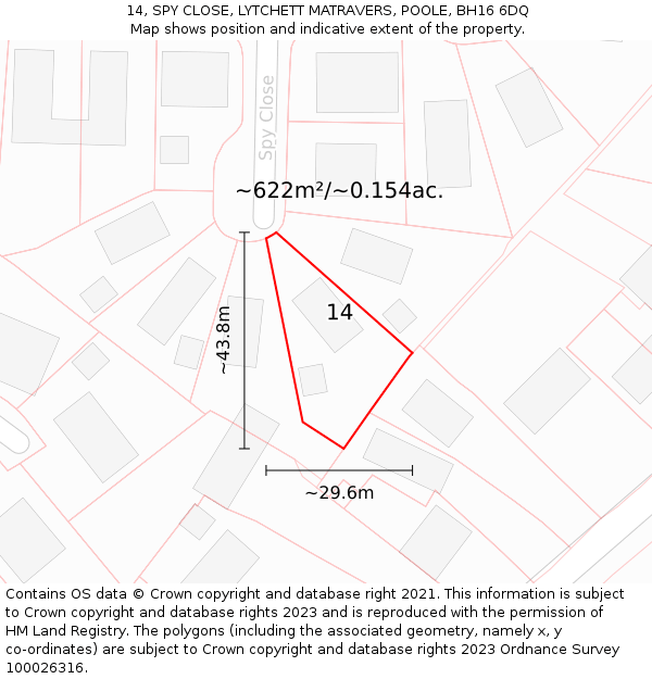 14, SPY CLOSE, LYTCHETT MATRAVERS, POOLE, BH16 6DQ: Plot and title map