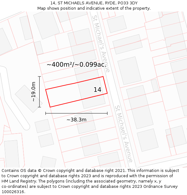 14, ST MICHAELS AVENUE, RYDE, PO33 3DY: Plot and title map