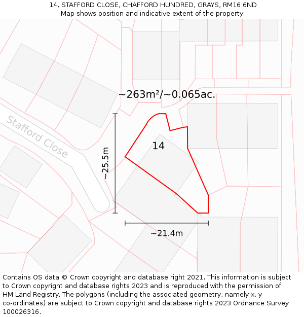 14, STAFFORD CLOSE, CHAFFORD HUNDRED, GRAYS, RM16 6ND: Plot and title map