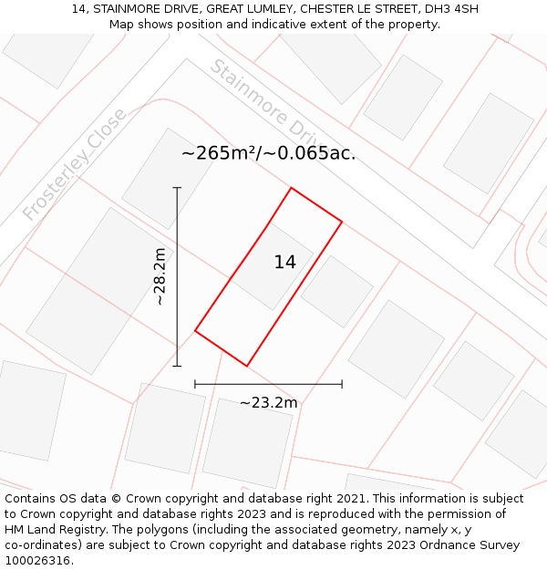 14, STAINMORE DRIVE, GREAT LUMLEY, CHESTER LE STREET, DH3 4SH: Plot and title map