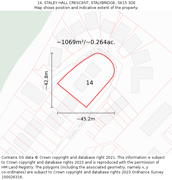 14, STALEY HALL CRESCENT, STALYBRIDGE, SK15 3DE: Plot and title map