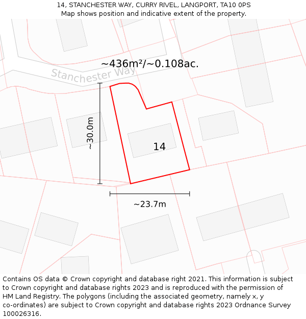 14, STANCHESTER WAY, CURRY RIVEL, LANGPORT, TA10 0PS: Plot and title map