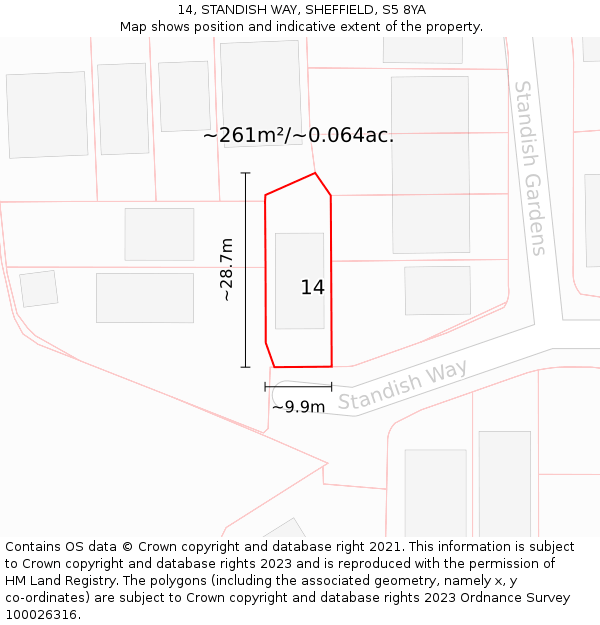 14, STANDISH WAY, SHEFFIELD, S5 8YA: Plot and title map