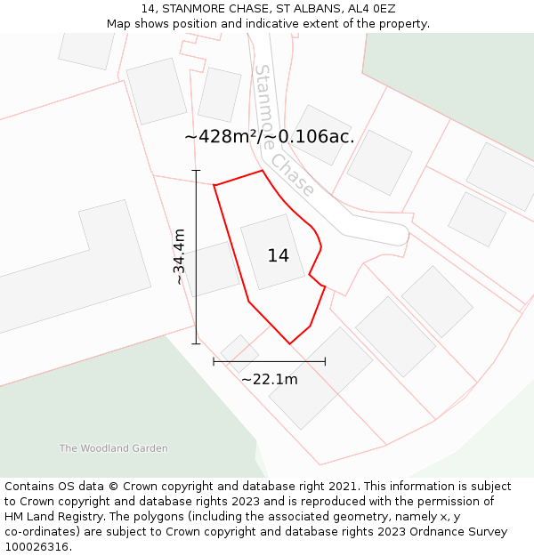 14, STANMORE CHASE, ST ALBANS, AL4 0EZ: Plot and title map