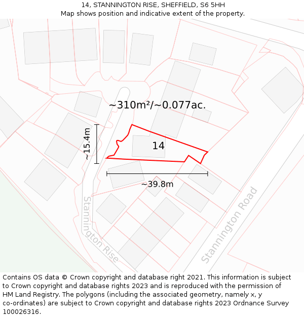 14, STANNINGTON RISE, SHEFFIELD, S6 5HH: Plot and title map