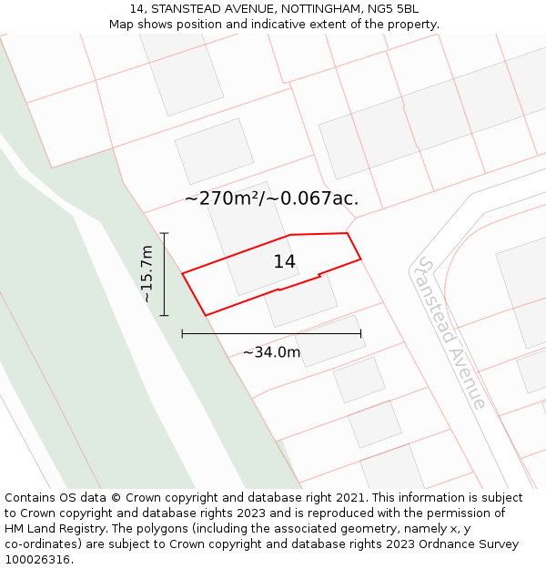 14, STANSTEAD AVENUE, NOTTINGHAM, NG5 5BL: Plot and title map