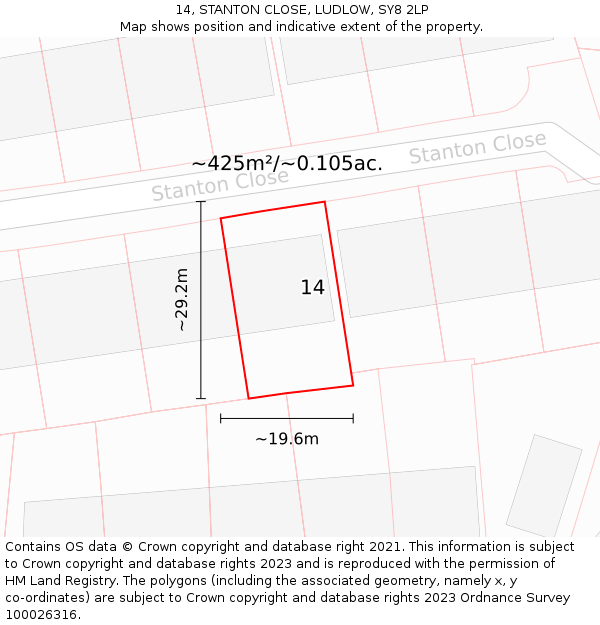 14, STANTON CLOSE, LUDLOW, SY8 2LP: Plot and title map