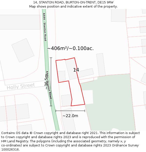 14, STANTON ROAD, BURTON-ON-TRENT, DE15 9RW: Plot and title map