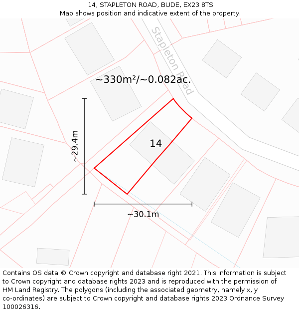 14, STAPLETON ROAD, BUDE, EX23 8TS: Plot and title map