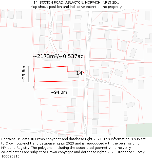 14, STATION ROAD, ASLACTON, NORWICH, NR15 2DU: Plot and title map