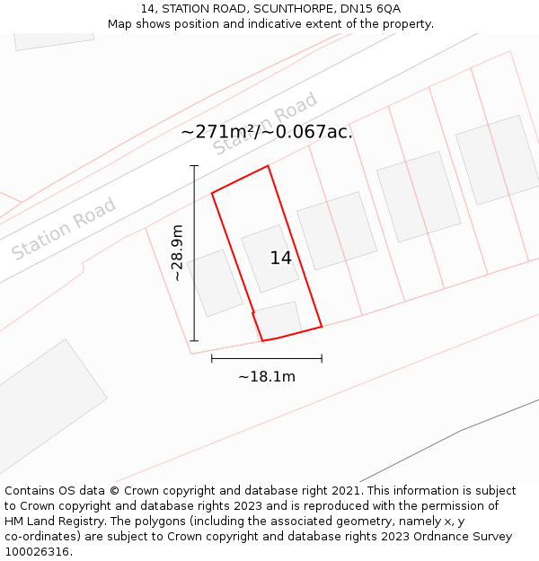 14, STATION ROAD, SCUNTHORPE, DN15 6QA: Plot and title map