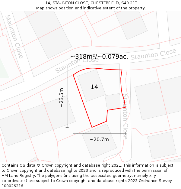 14, STAUNTON CLOSE, CHESTERFIELD, S40 2FE: Plot and title map