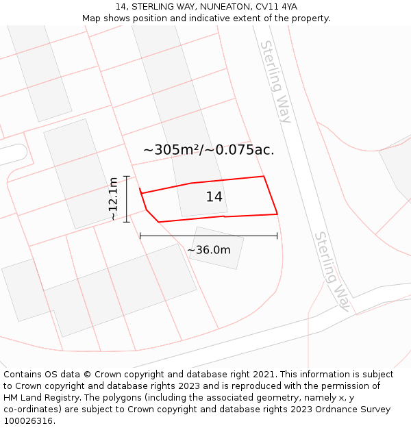 14, STERLING WAY, NUNEATON, CV11 4YA: Plot and title map