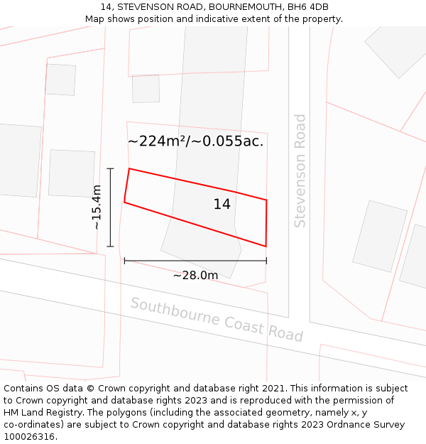 14, STEVENSON ROAD, BOURNEMOUTH, BH6 4DB: Plot and title map