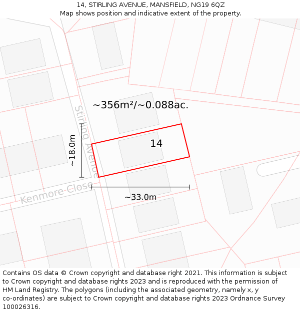 14, STIRLING AVENUE, MANSFIELD, NG19 6QZ: Plot and title map