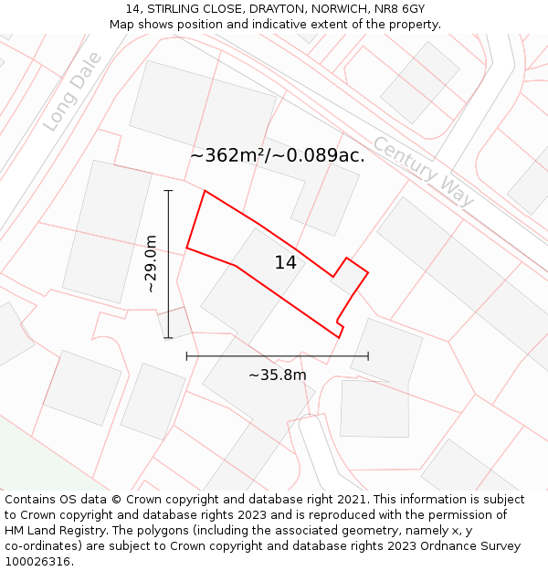 14, STIRLING CLOSE, DRAYTON, NORWICH, NR8 6GY: Plot and title map