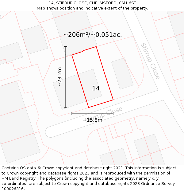 14, STIRRUP CLOSE, CHELMSFORD, CM1 6ST: Plot and title map