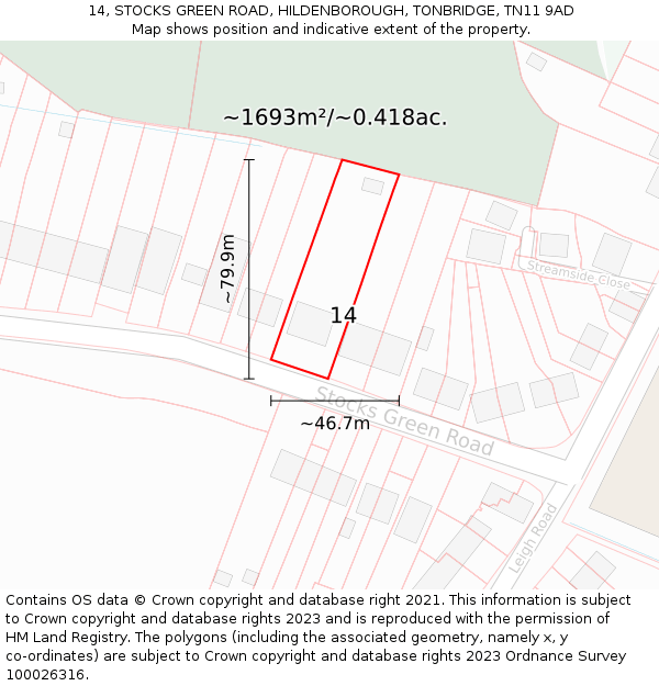 14, STOCKS GREEN ROAD, HILDENBOROUGH, TONBRIDGE, TN11 9AD: Plot and title map