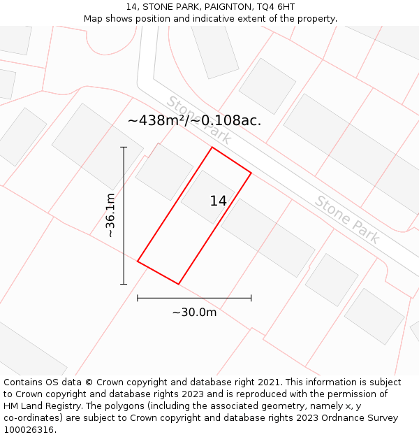 14, STONE PARK, PAIGNTON, TQ4 6HT: Plot and title map