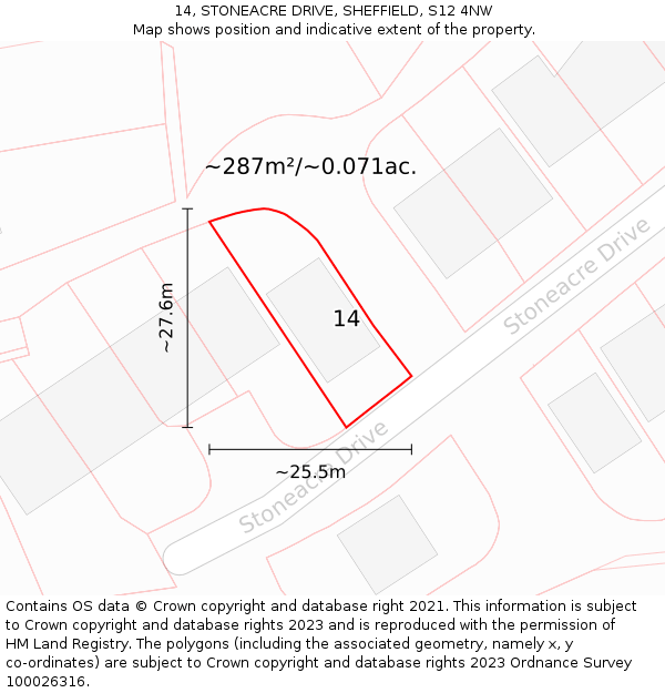 14, STONEACRE DRIVE, SHEFFIELD, S12 4NW: Plot and title map