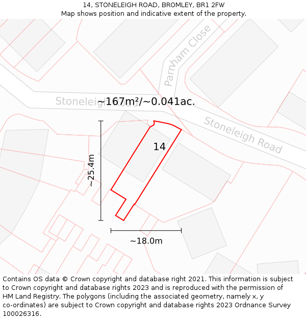 14, STONELEIGH ROAD, BROMLEY, BR1 2FW: Plot and title map