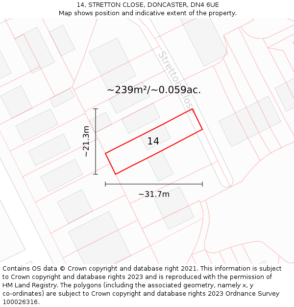 14, STRETTON CLOSE, DONCASTER, DN4 6UE: Plot and title map