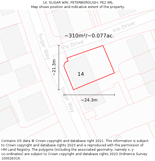 14, SUGAR WAY, PETERBOROUGH, PE2 9RL: Plot and title map