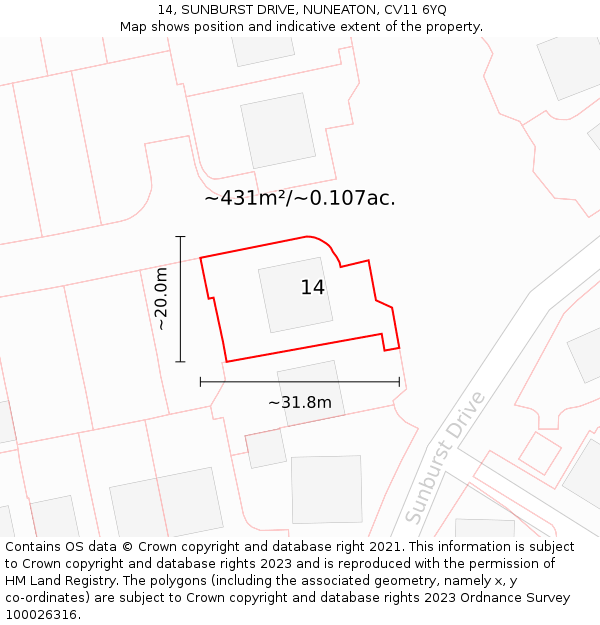 14, SUNBURST DRIVE, NUNEATON, CV11 6YQ: Plot and title map