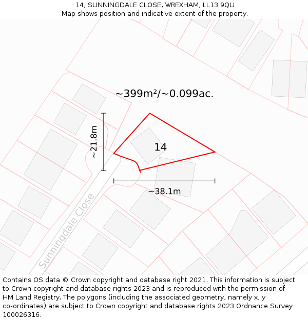 14, SUNNINGDALE CLOSE, WREXHAM, LL13 9QU: Plot and title map