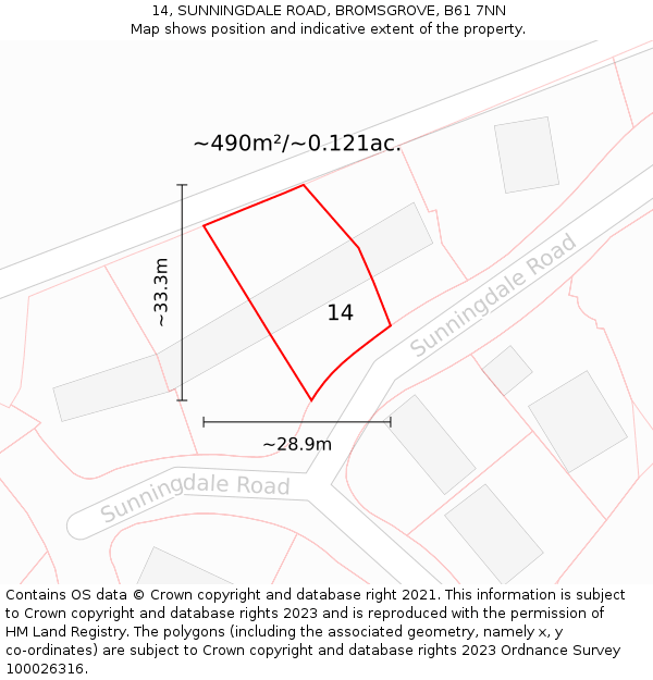 14, SUNNINGDALE ROAD, BROMSGROVE, B61 7NN: Plot and title map