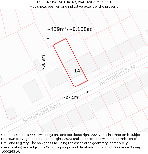 14, SUNNINGDALE ROAD, WALLASEY, CH45 0LU: Plot and title map