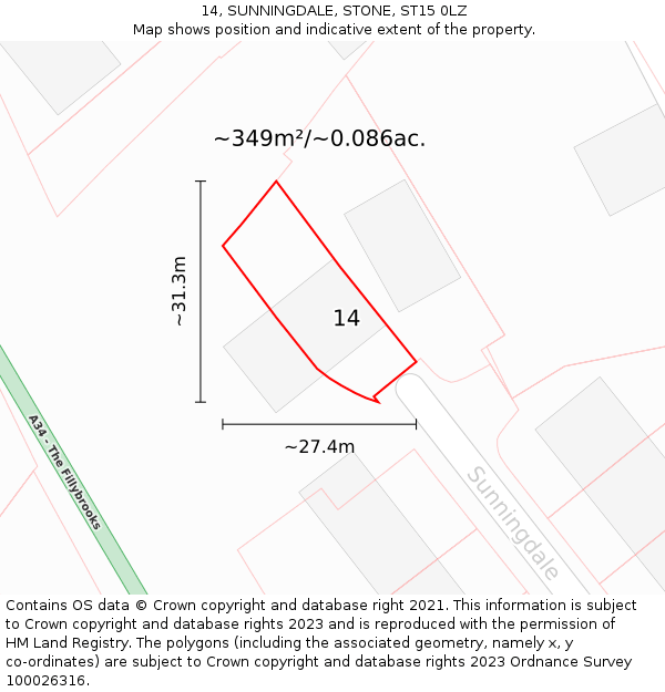 14, SUNNINGDALE, STONE, ST15 0LZ: Plot and title map