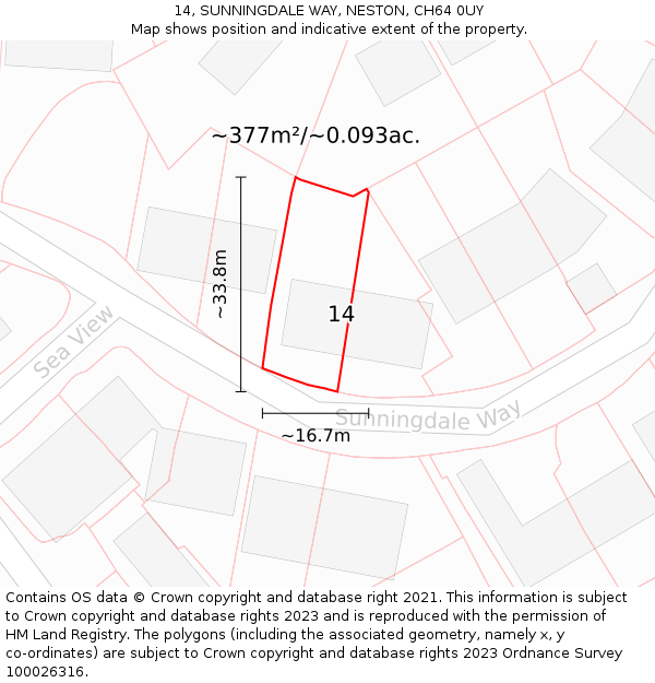 14, SUNNINGDALE WAY, NESTON, CH64 0UY: Plot and title map