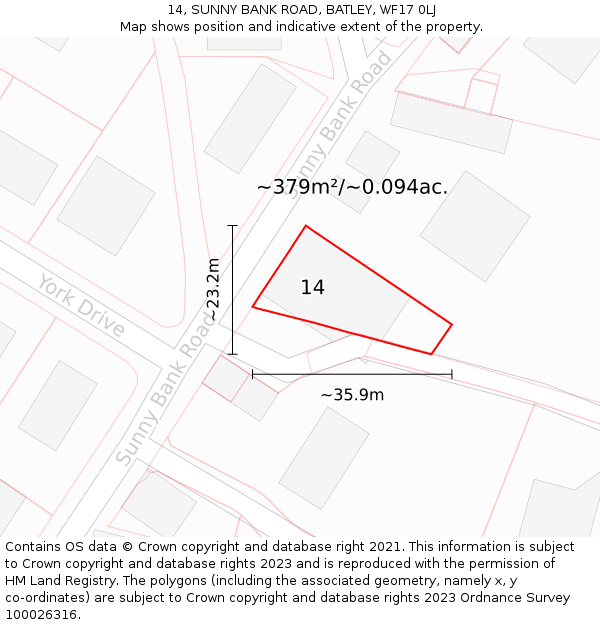 14, SUNNY BANK ROAD, BATLEY, WF17 0LJ: Plot and title map