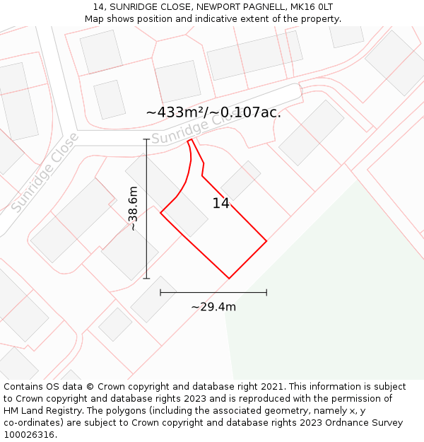 14, SUNRIDGE CLOSE, NEWPORT PAGNELL, MK16 0LT: Plot and title map