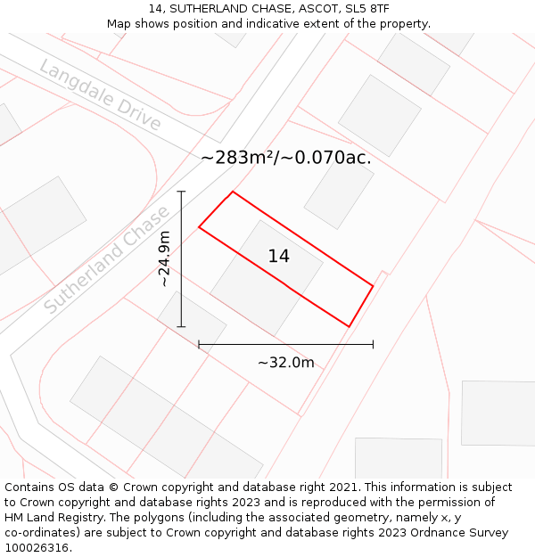 14, SUTHERLAND CHASE, ASCOT, SL5 8TF: Plot and title map