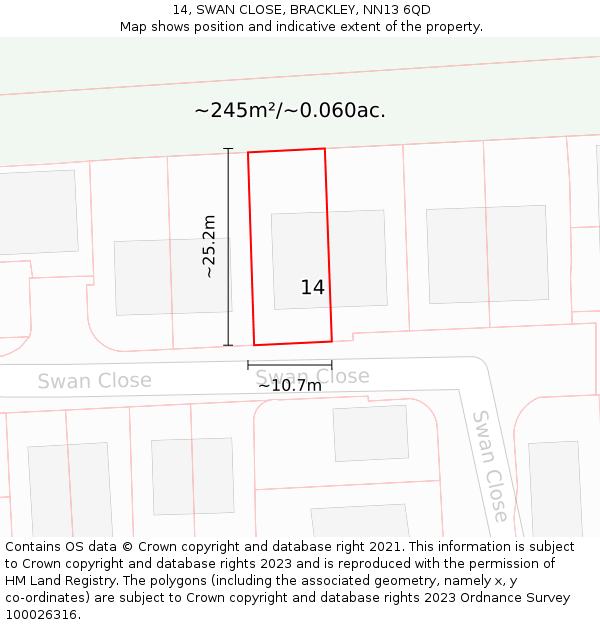 14, SWAN CLOSE, BRACKLEY, NN13 6QD: Plot and title map