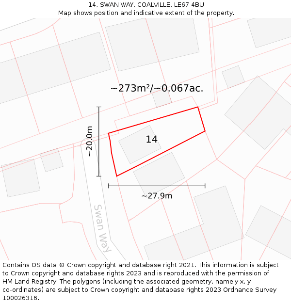 14, SWAN WAY, COALVILLE, LE67 4BU: Plot and title map