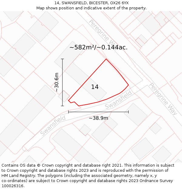 14, SWANSFIELD, BICESTER, OX26 6YX: Plot and title map