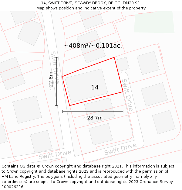 14, SWIFT DRIVE, SCAWBY BROOK, BRIGG, DN20 9FL: Plot and title map