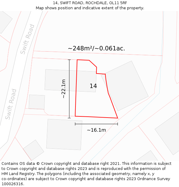 14, SWIFT ROAD, ROCHDALE, OL11 5RF: Plot and title map