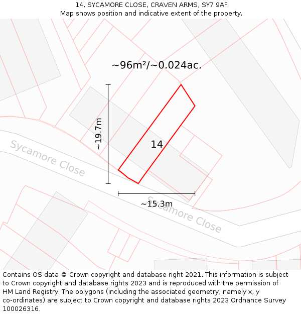 14, SYCAMORE CLOSE, CRAVEN ARMS, SY7 9AF: Plot and title map