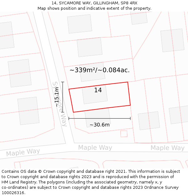 14, SYCAMORE WAY, GILLINGHAM, SP8 4RX: Plot and title map