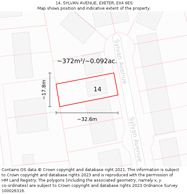 14, SYLVAN AVENUE, EXETER, EX4 6ES: Plot and title map