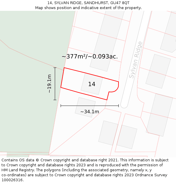 14, SYLVAN RIDGE, SANDHURST, GU47 8QT: Plot and title map