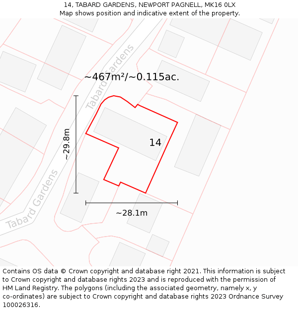 14, TABARD GARDENS, NEWPORT PAGNELL, MK16 0LX: Plot and title map
